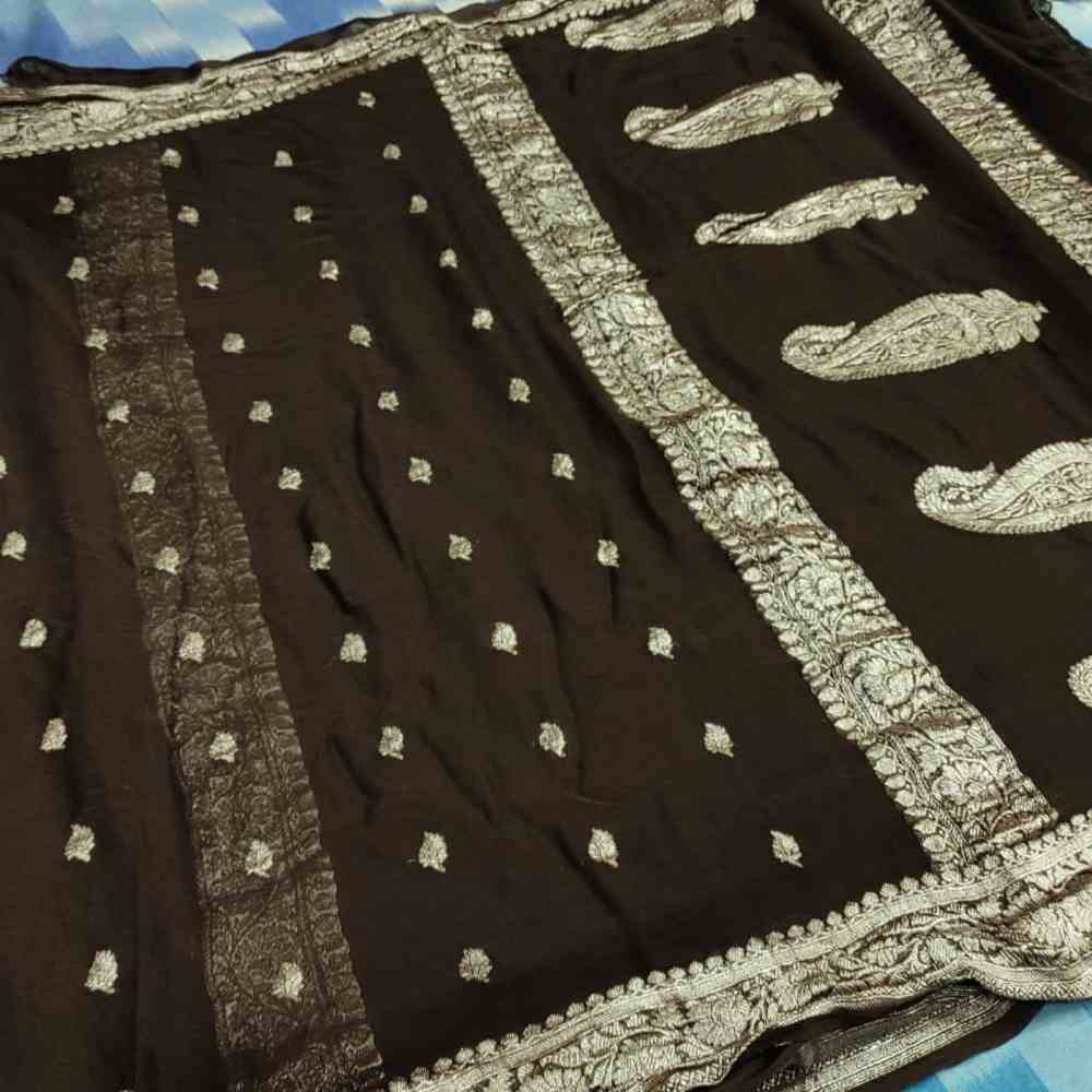 Embroidered Black Khaddi Saree